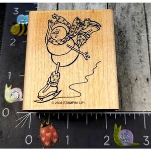 Stampin' Up! Ice Skating Snowman Winter 2003 Rubber‎ Stamp Wood #A10